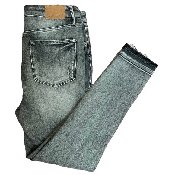 Judy Blue Skinny Fit Jeans 13/31 Hi Rise Distressed Hem Tapered Gray JB88792-GRY - Picture 12 of 13